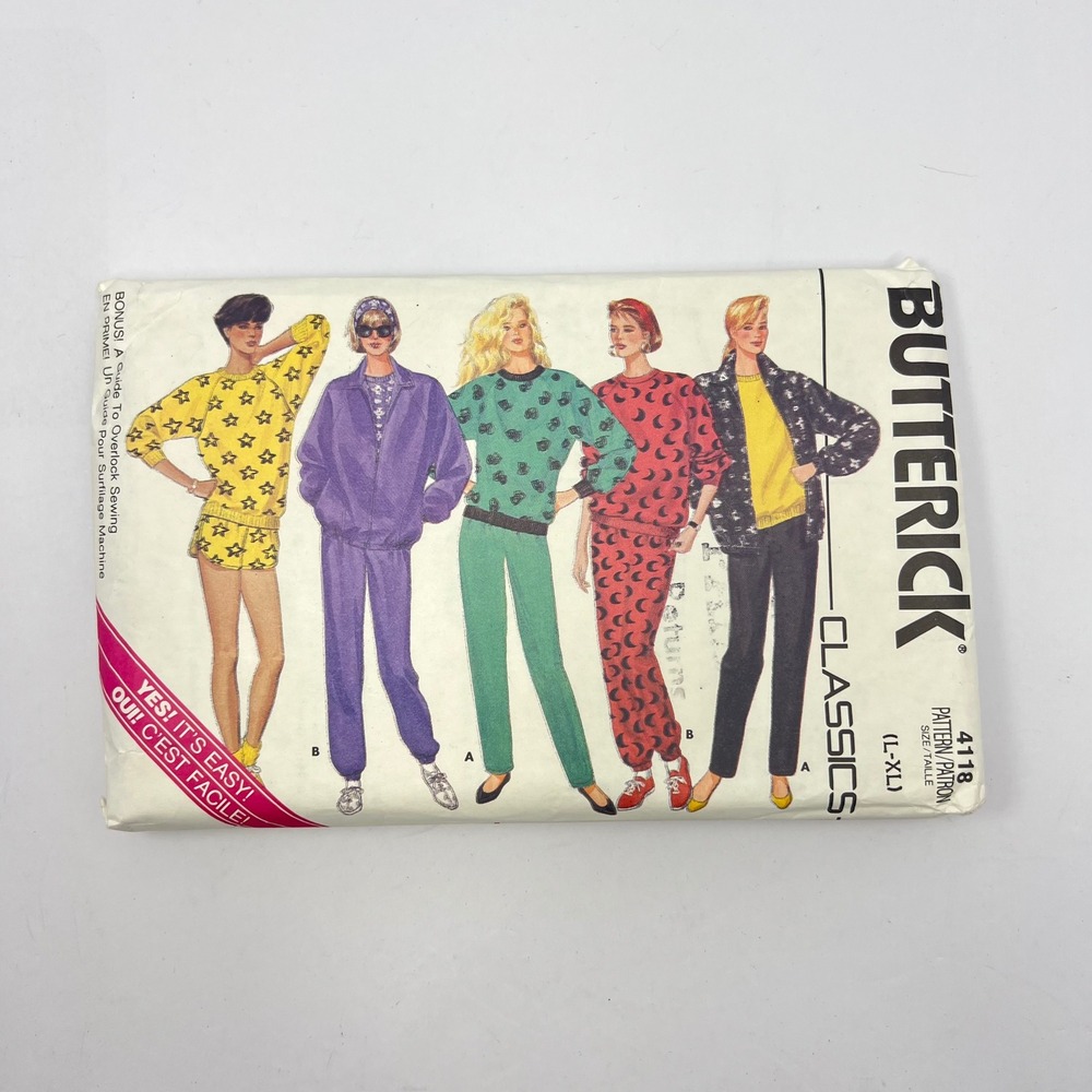 Butterick Sewing Pattern 4118 L/XL 1986 Loungewear Tracksuit Activewear Vintage